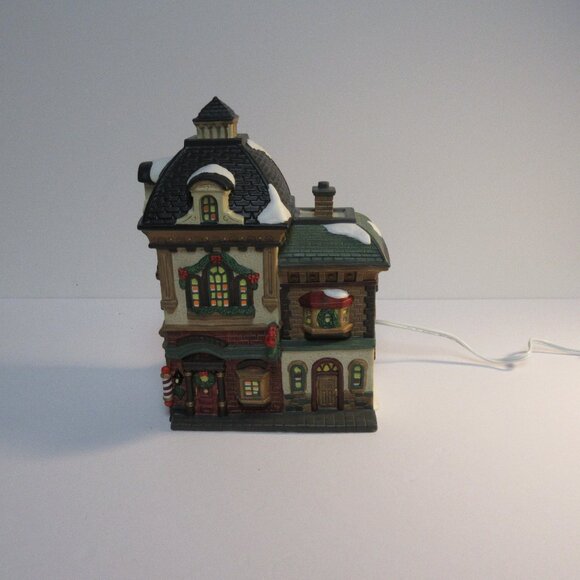 Heartland Valley Village House Deluxe Porcelain Lighted Barber Shop 8" Tall - Picture 1 of 5